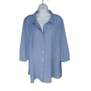 Claire France  3/4 Length Sleeve Button Down Blouse Blue 14